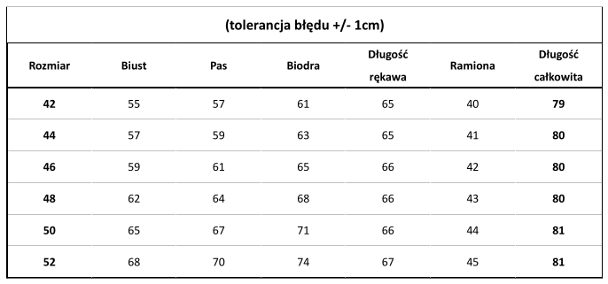 tabela - milena płaszcz (jasny beż)