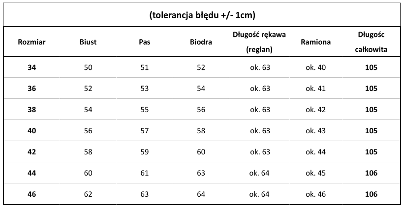 tabela - sonia oversize